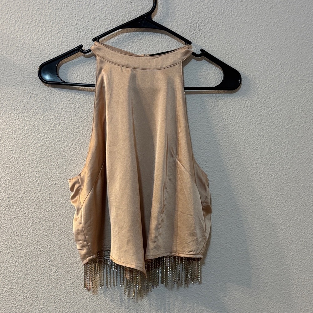 NWT Blue B Chic Beige Sleeveless Top with Fringe